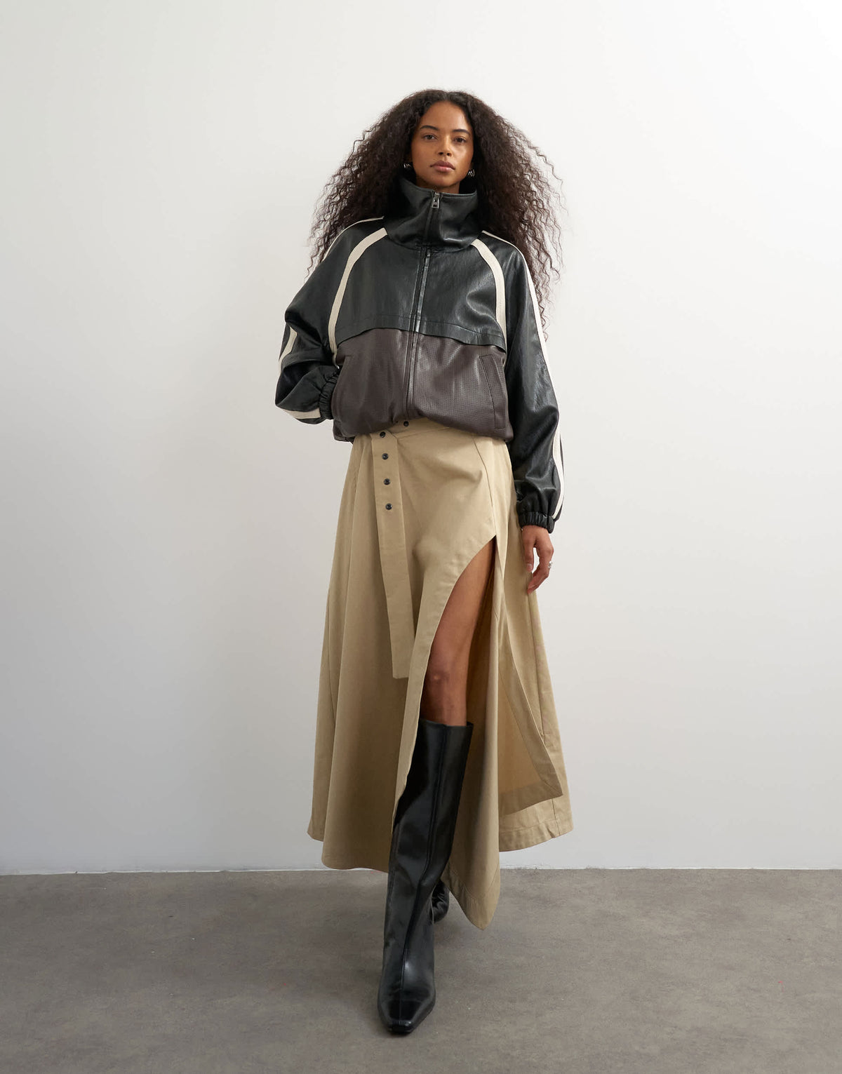 Topshop waist detail asymmetric hem trench skirt in stone