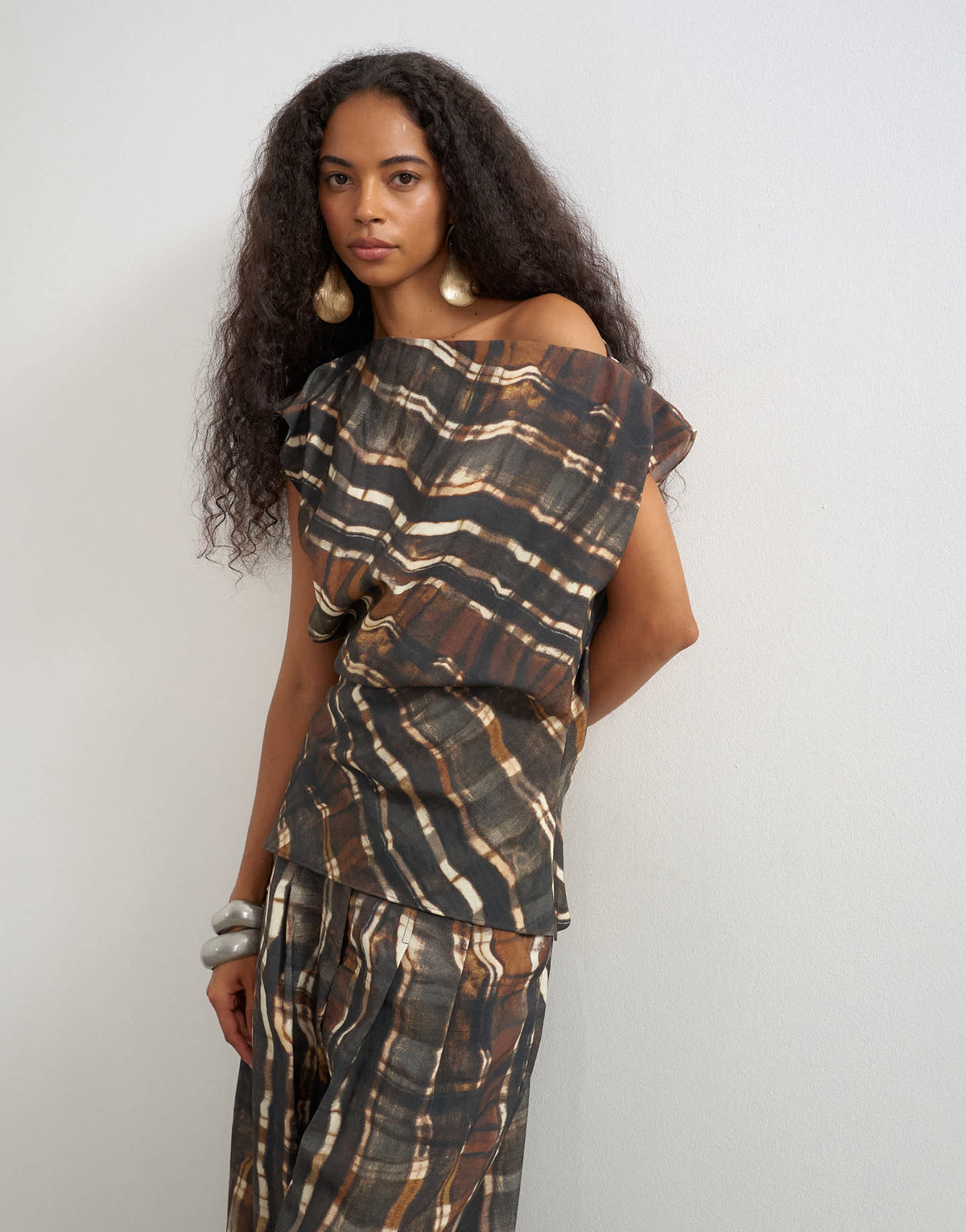 Topshop co ord asymmetric neckline top in check