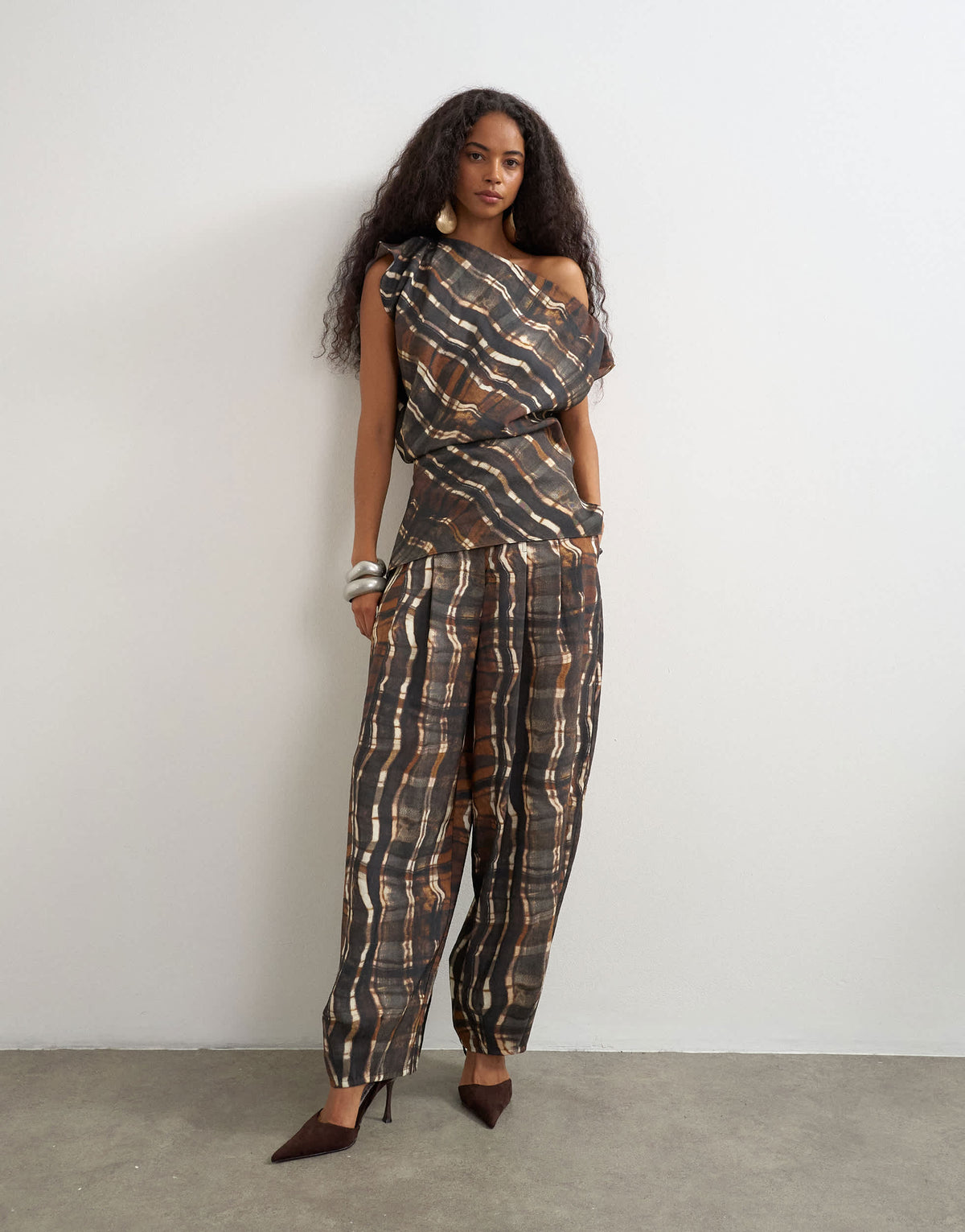 Topshop co ord asymmetric neckline top in check