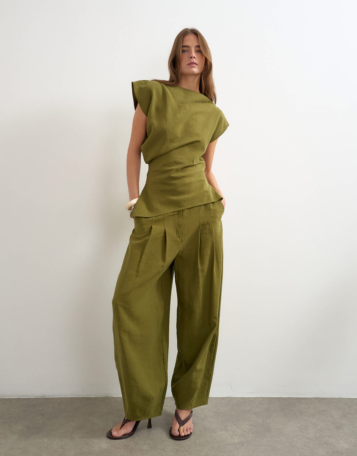 Topshop co ord asymmetric neckline top in khaki