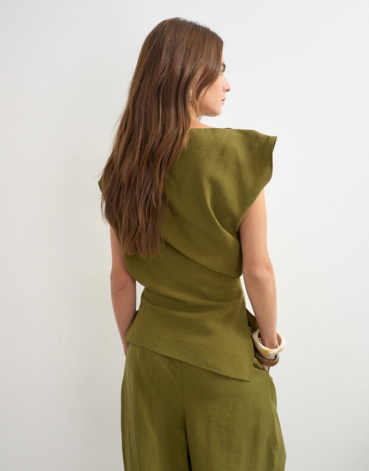 Topshop co ord asymmetric neckline top in khaki