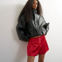 Topshop satin button detail short in red