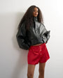 Topshop satin button detail short in red