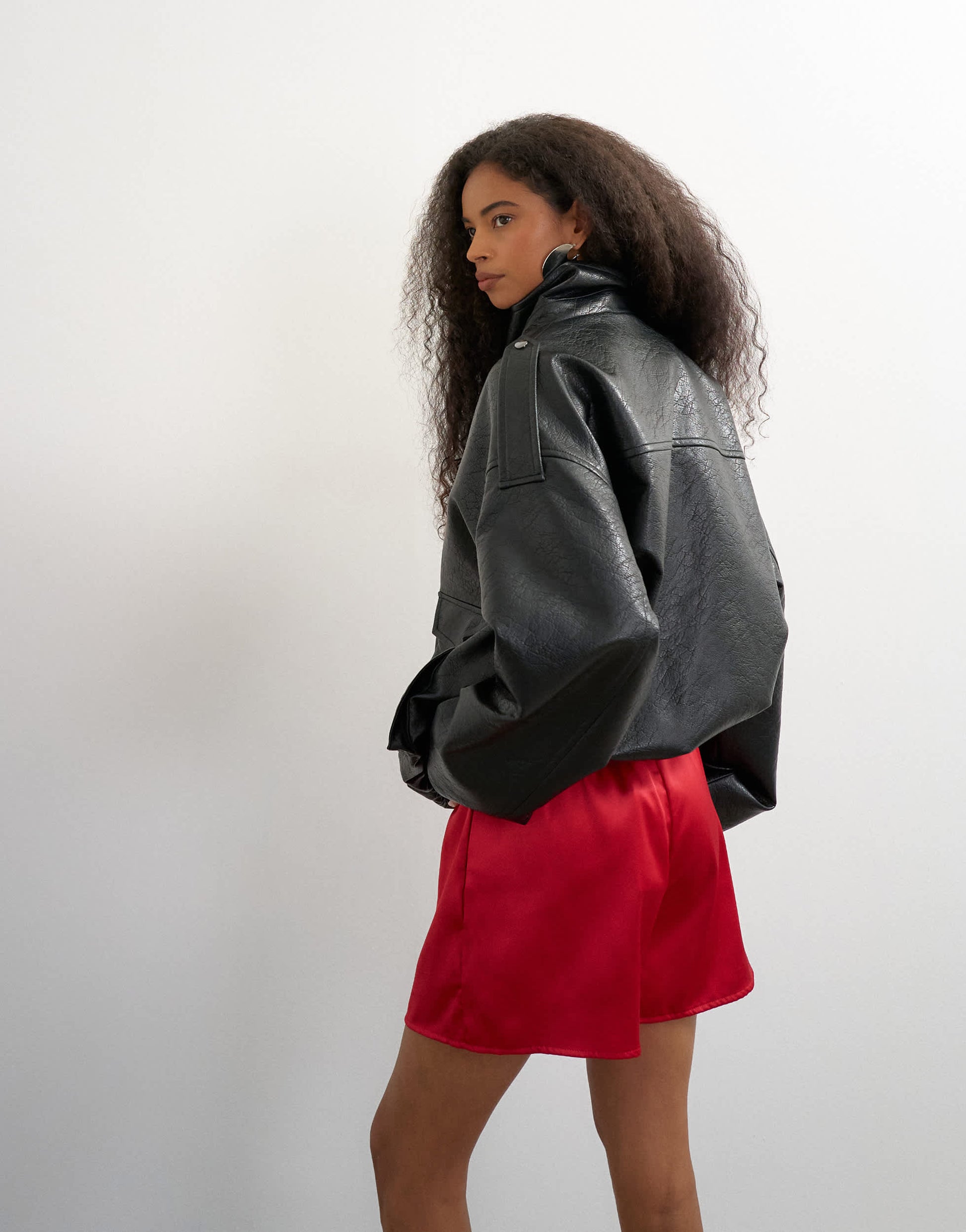 Topshop satin button detail short in red
