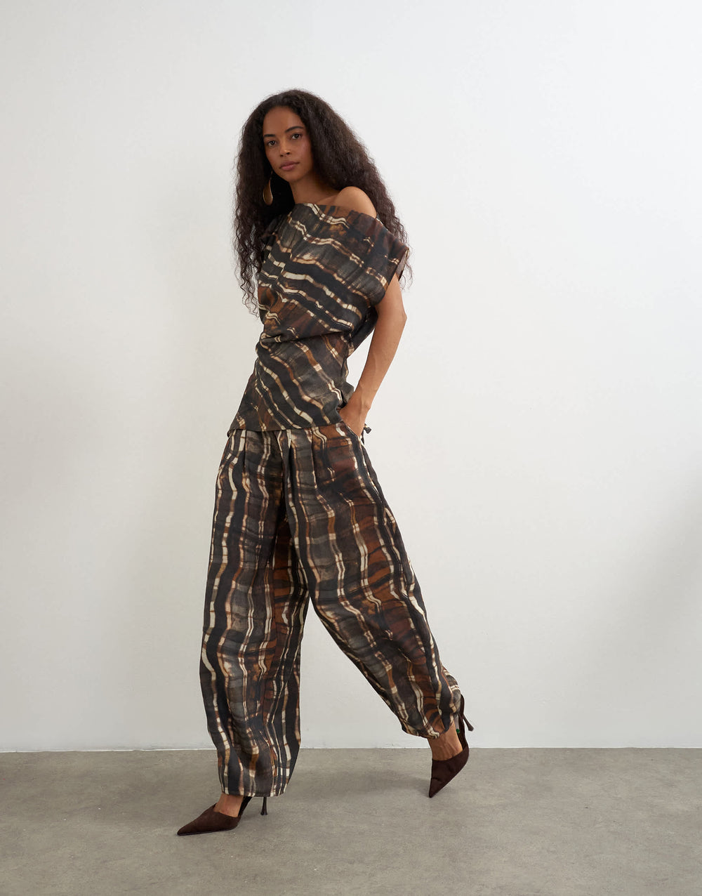 Topshop-Set mit plissierter Hose im Karomuster