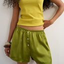 Topshop satin button detail short in green