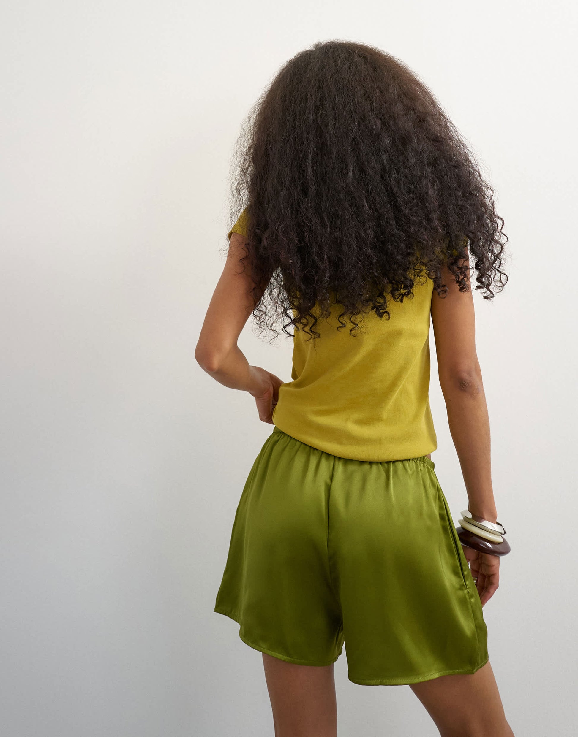 Topshop satin button detail short in green