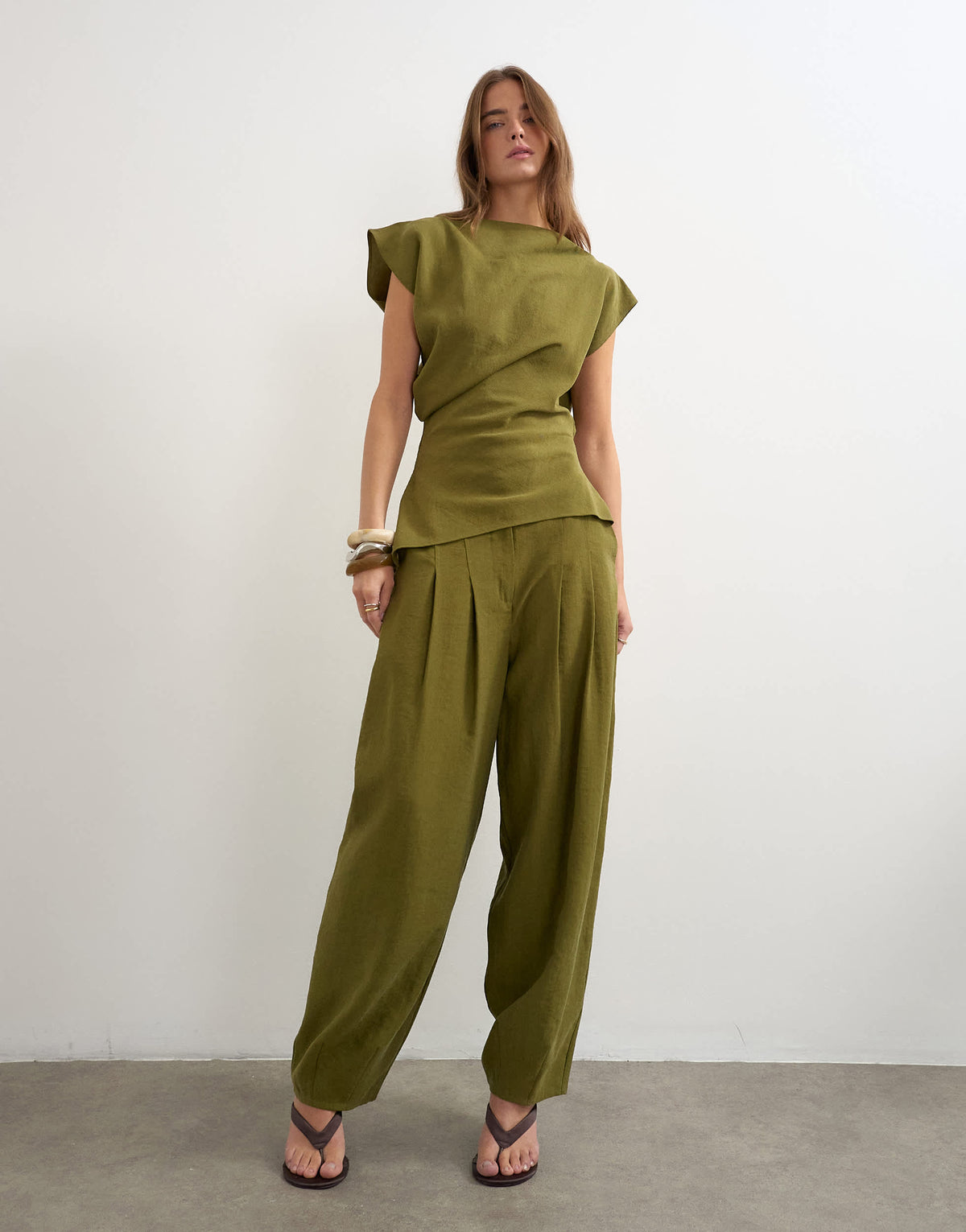 Topshop co ord pleated trouser in khaki