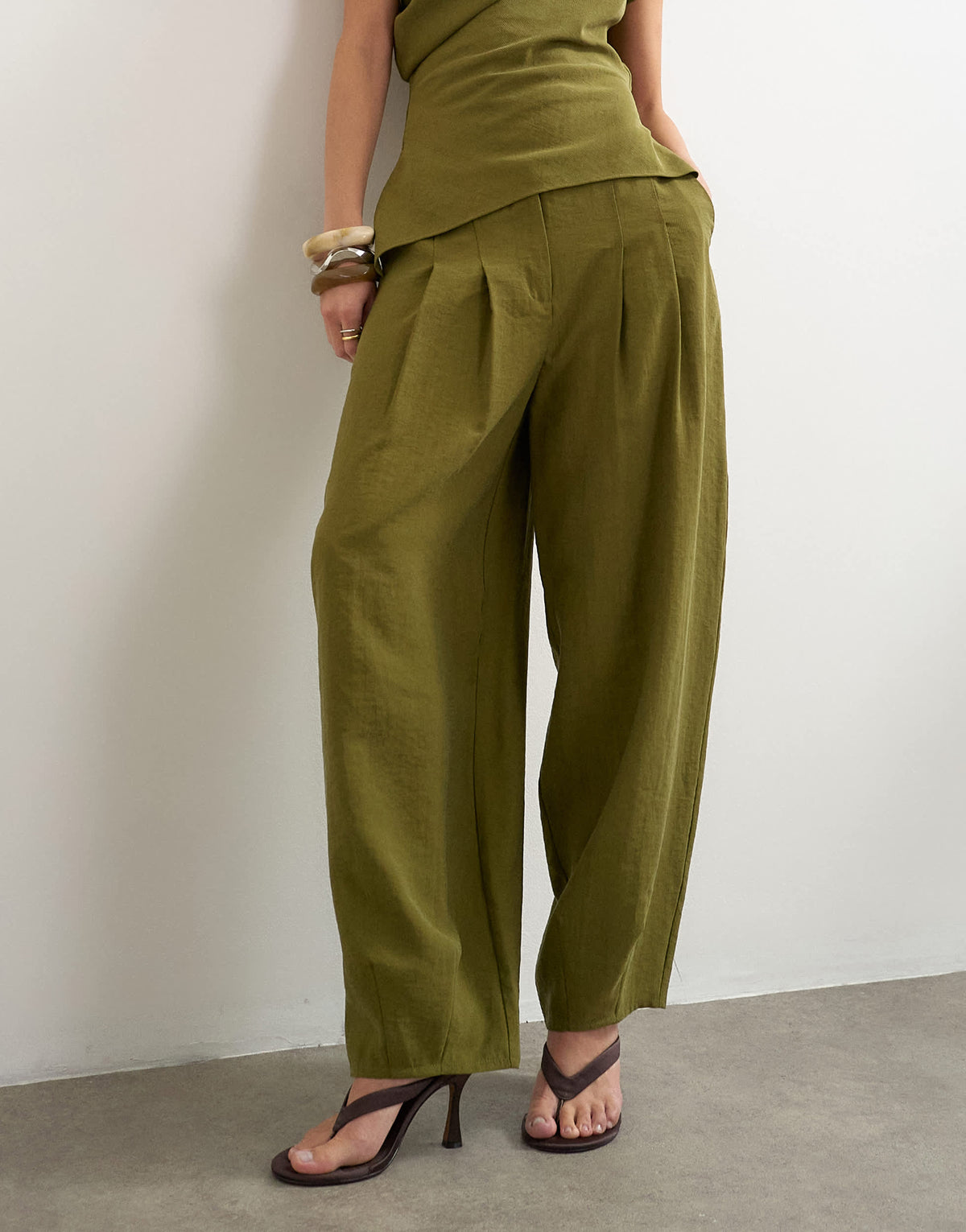 Topshop co ord pleated trouser in khaki