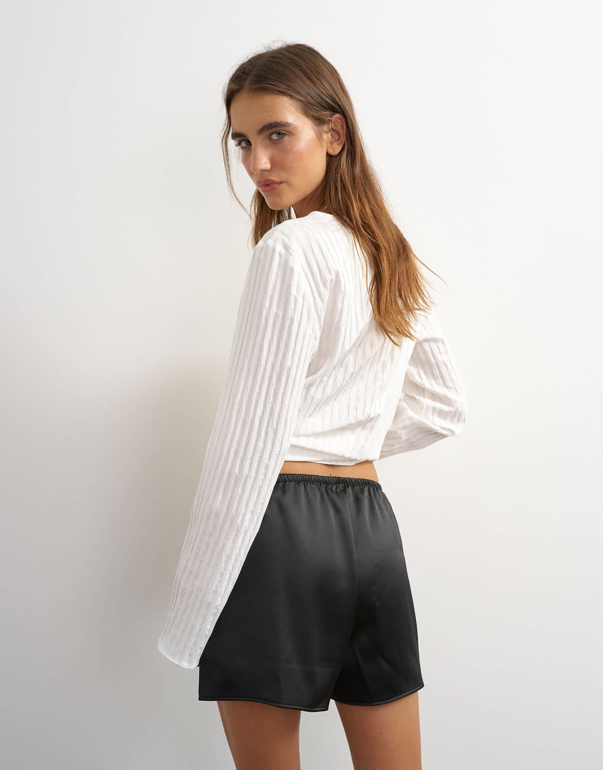Topshop satin button detail short in black