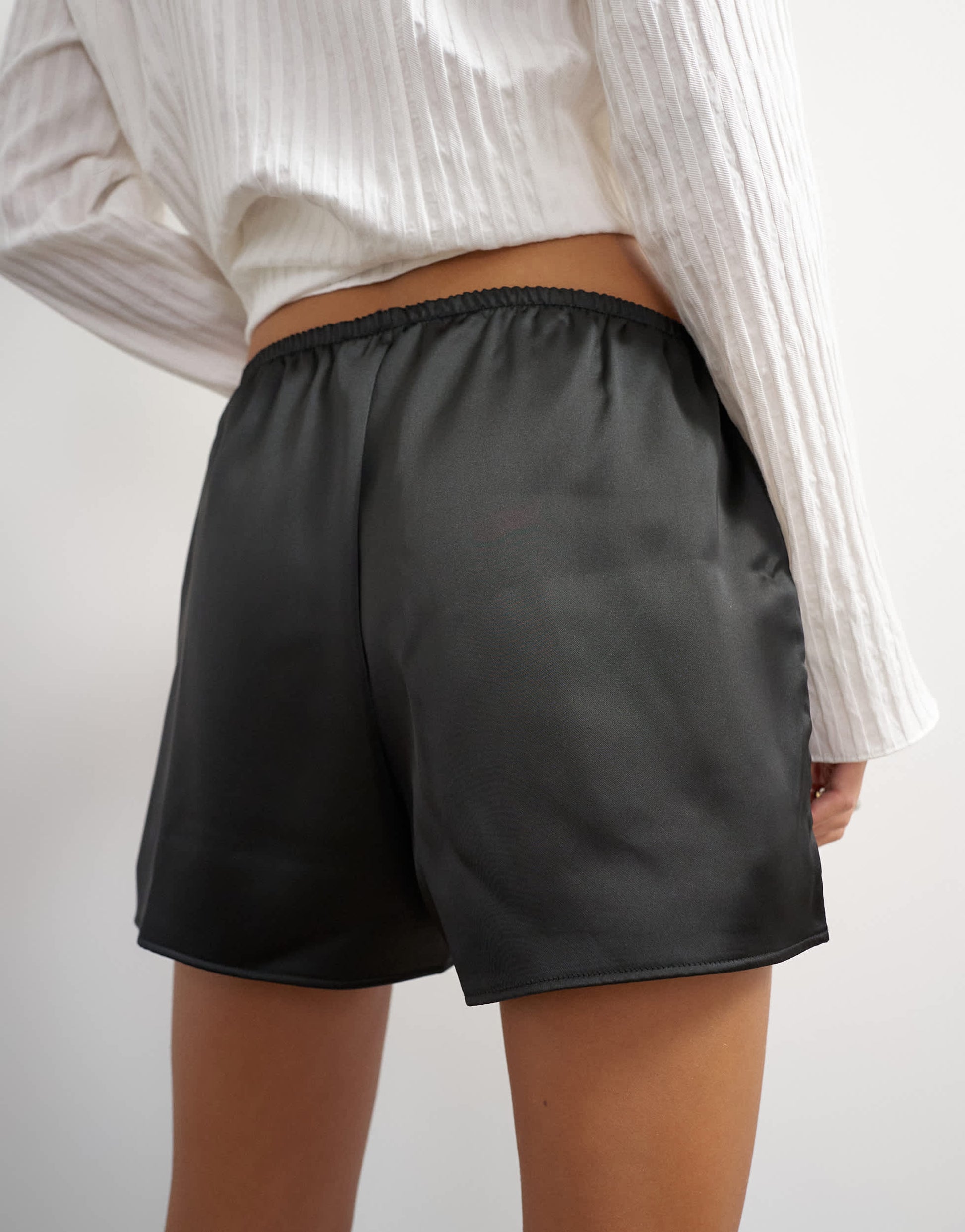 Topshop satin button detail short in black