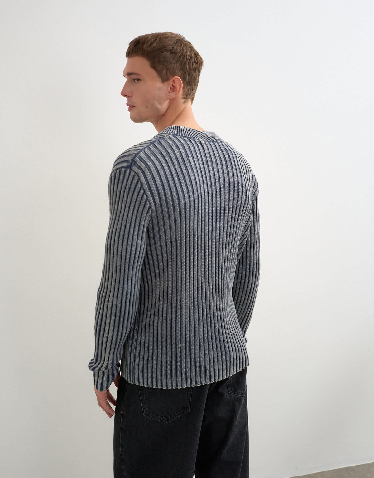 Topman classic fit zip through knitted jumper with thick ribbing in washed grey