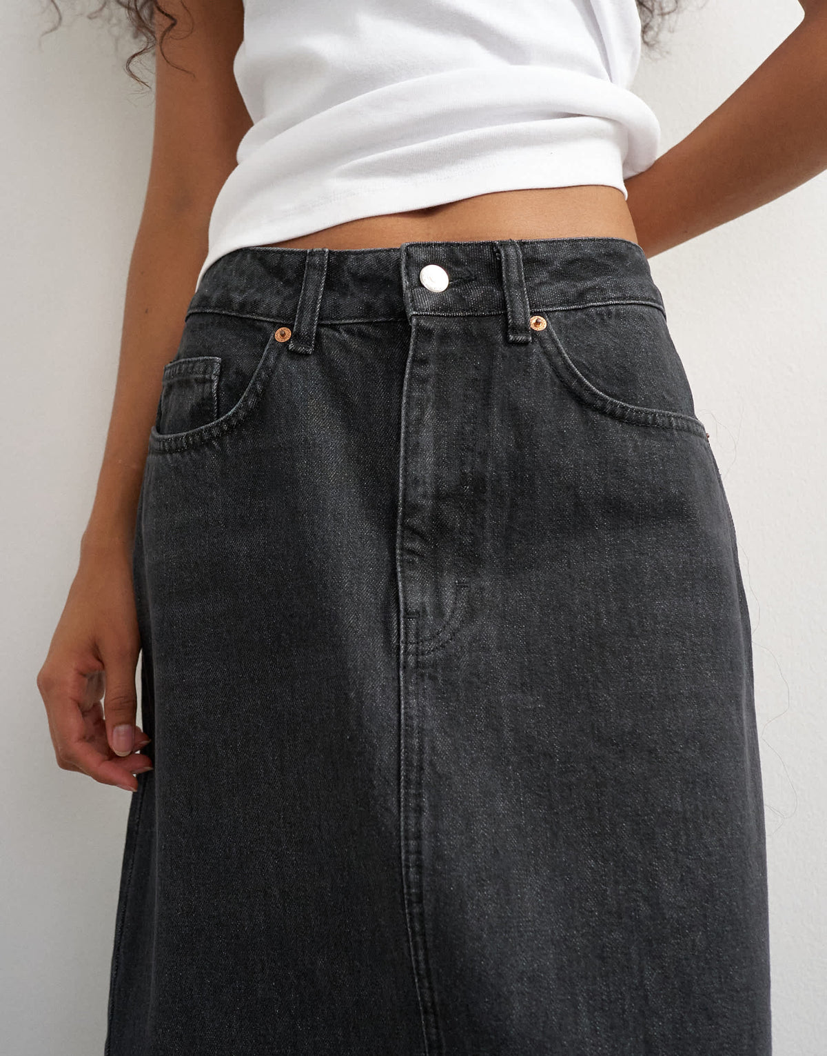 Topshop Low rise maxi column skirt in washed black