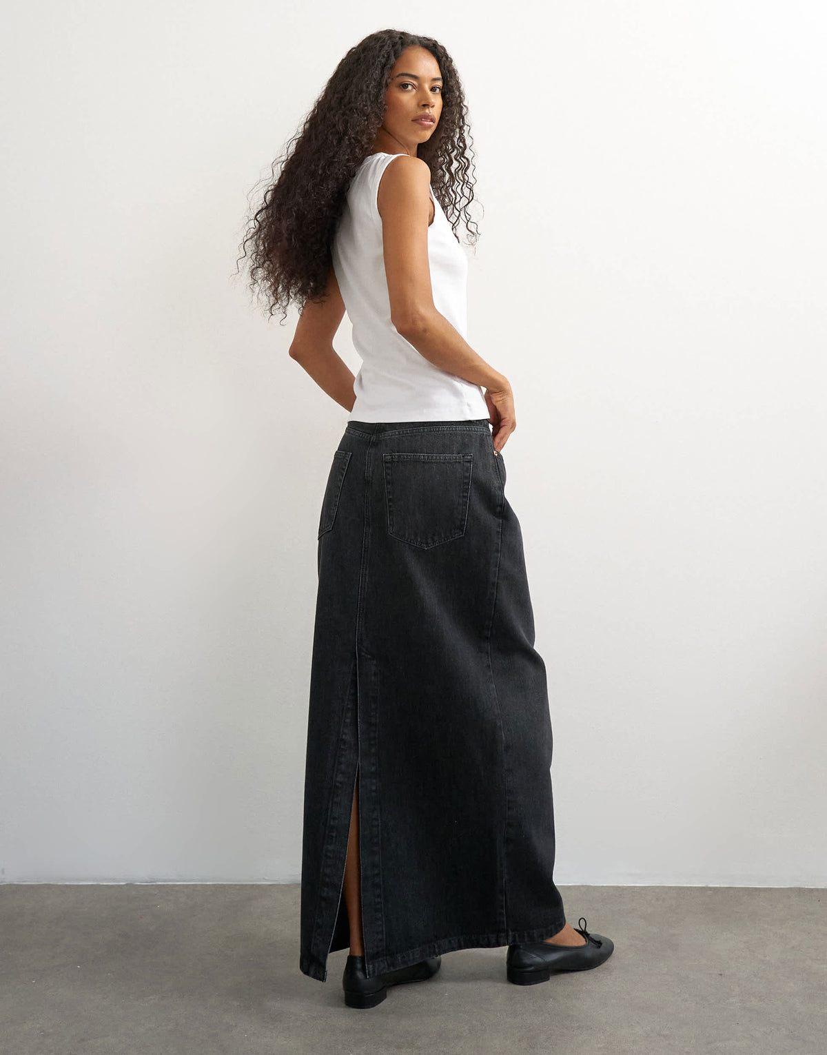 Topshop Low rise maxi column skirt in washed black