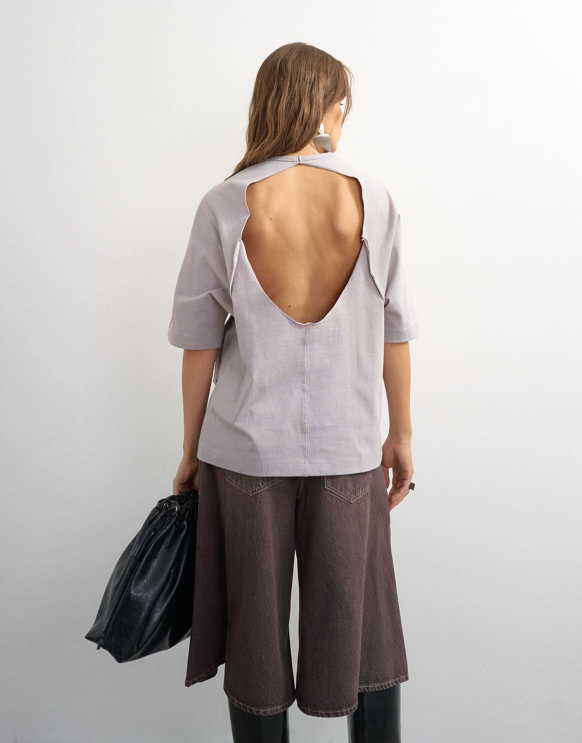 Topshop X Cara open back tee in grey