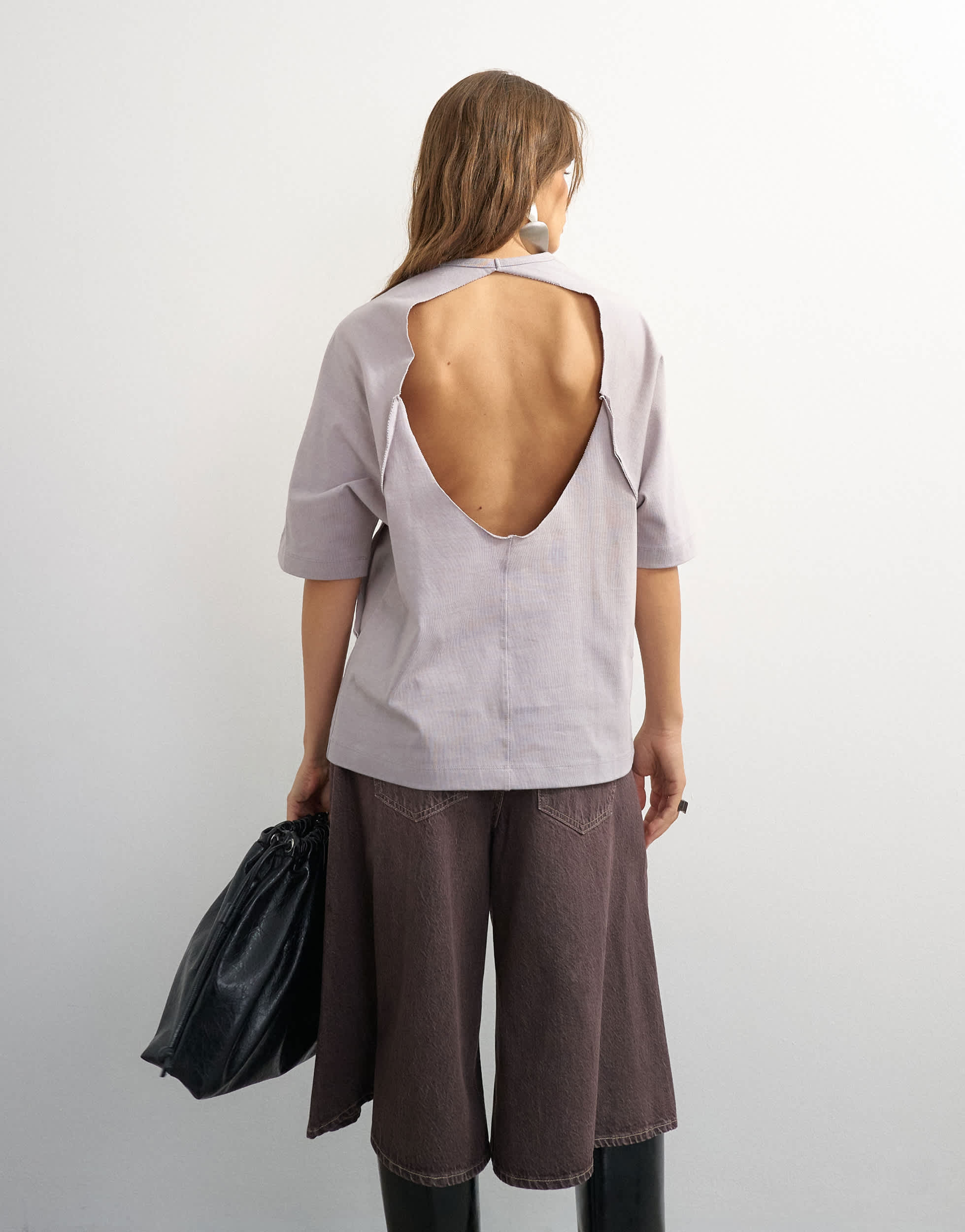 Topshop X Cara open back tee in grey