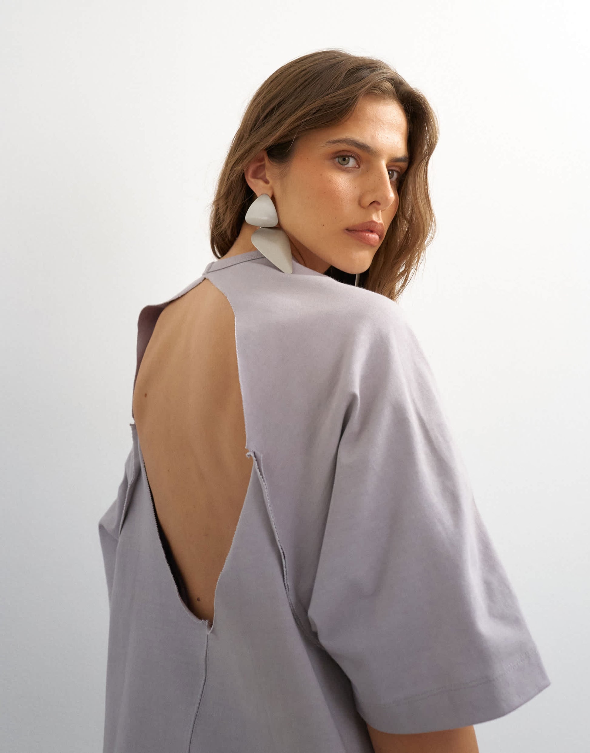 Topshop X Cara open back tee in grey