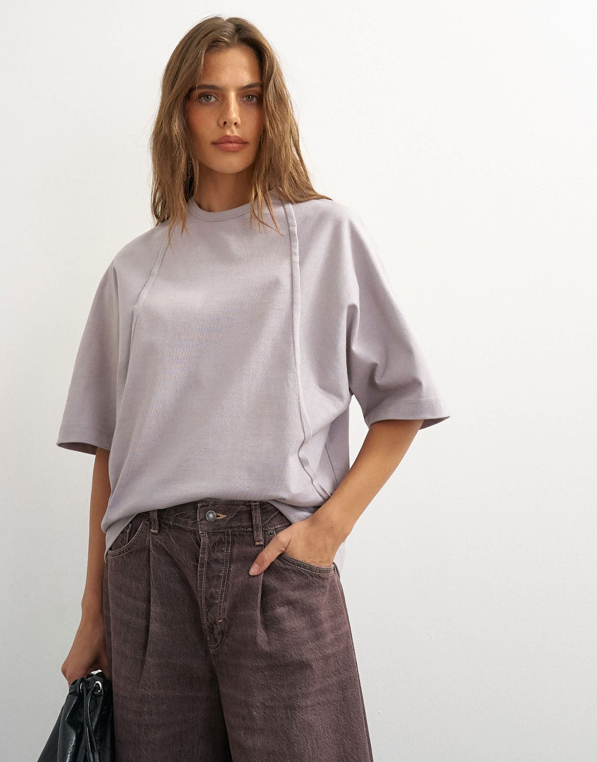 Topshop X Cara open back tee in grey