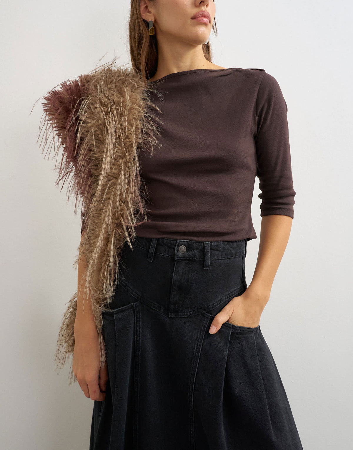 Topshop Yoke pleated maxi skirt in washed black