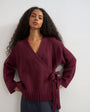 Topshop knitted wrap boxy cardigan with wool in mulberry