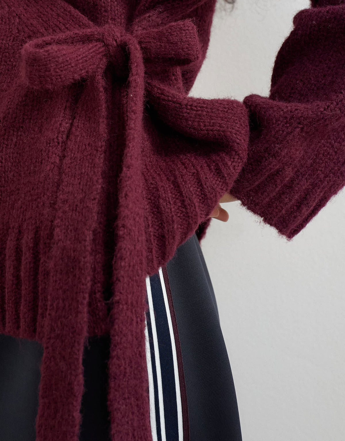 Topshop knitted wrap boxy cardigan with wool in mulberry