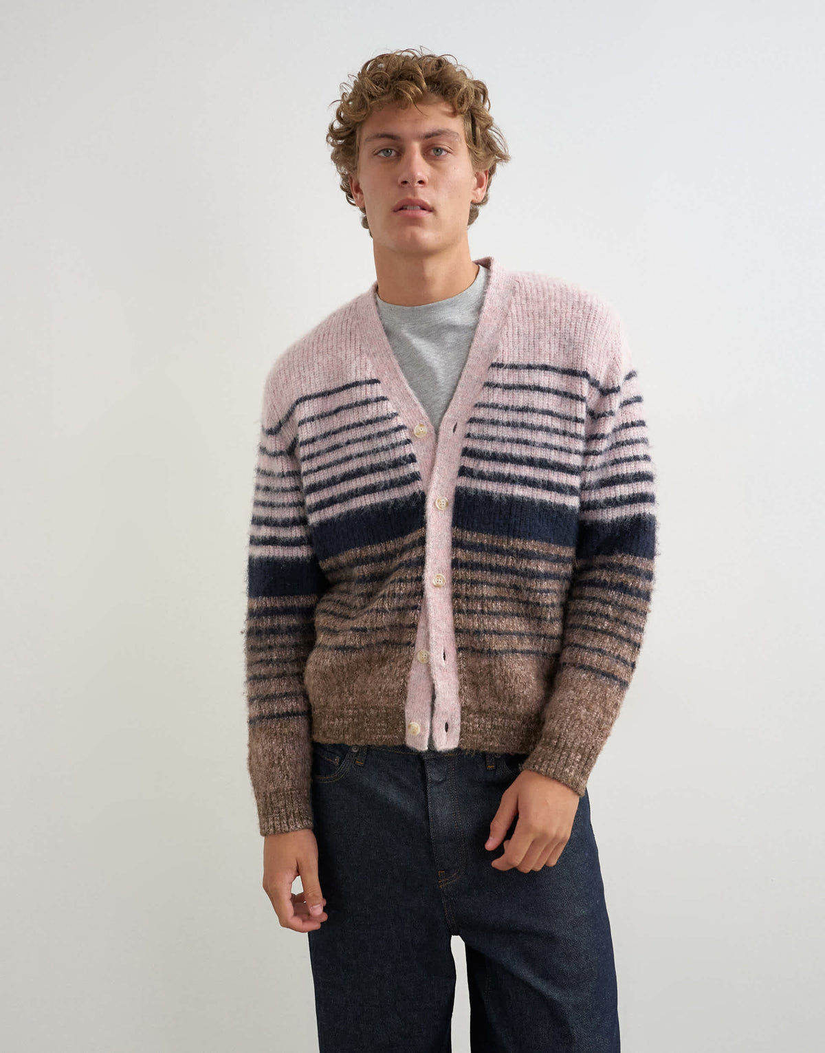 Topman regular fit striped knitted cardigan with ombre in pink