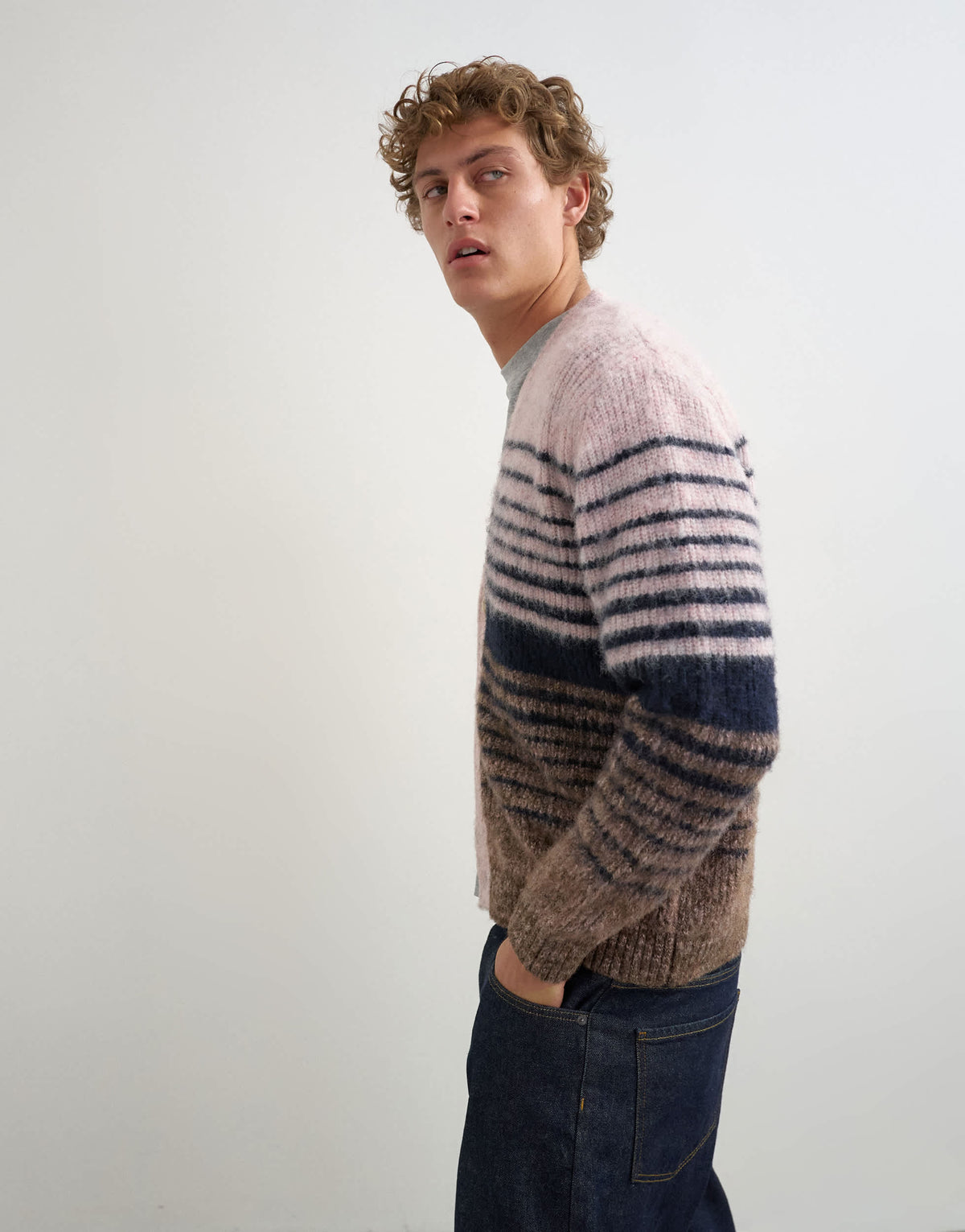 Topman regular fit striped knitted cardigan with ombre in pink