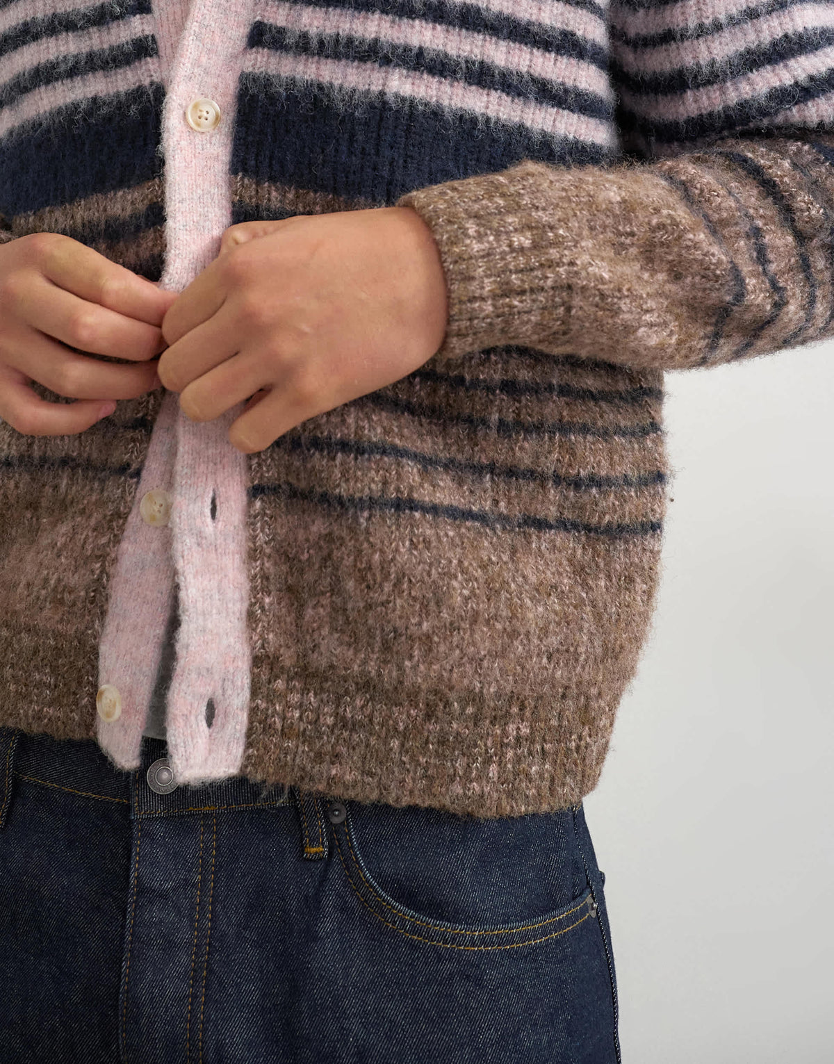 Topman regular fit striped knitted cardigan with ombre in pink