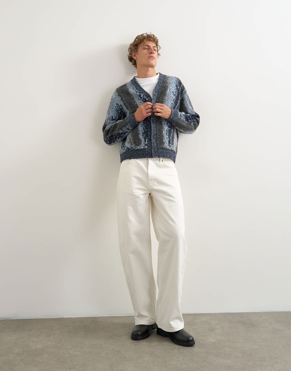 Topman relaxed fit abstract stripe knitted cardigan in dark grey