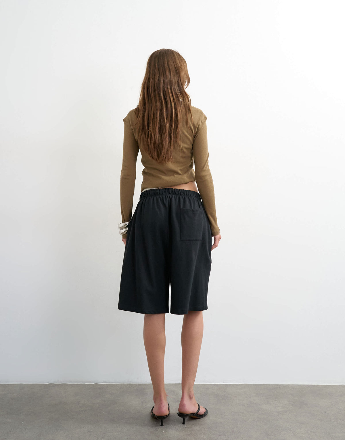 Topshop washed long line tie detail shorts in black
