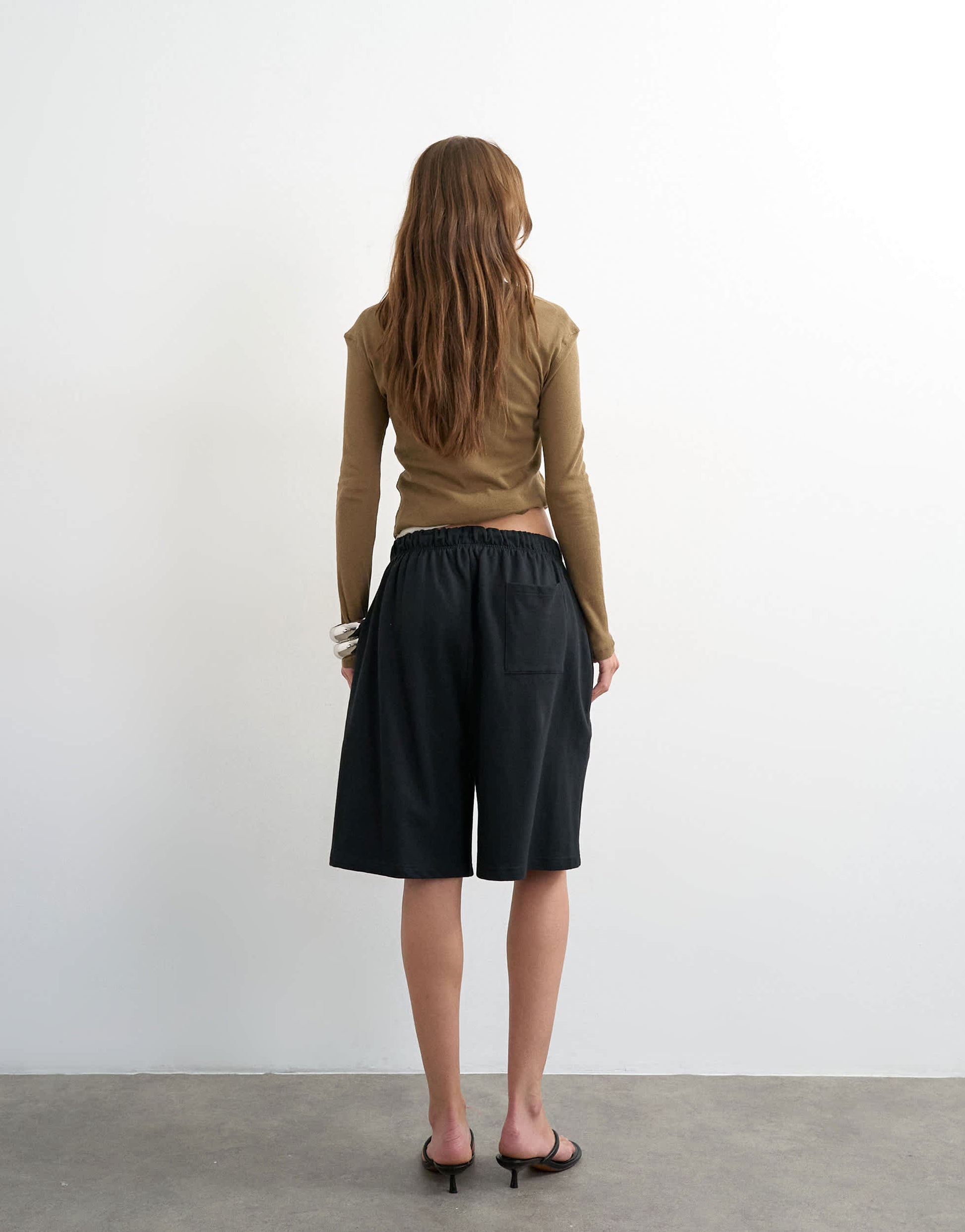 Topshop washed long line tie detail shorts in black