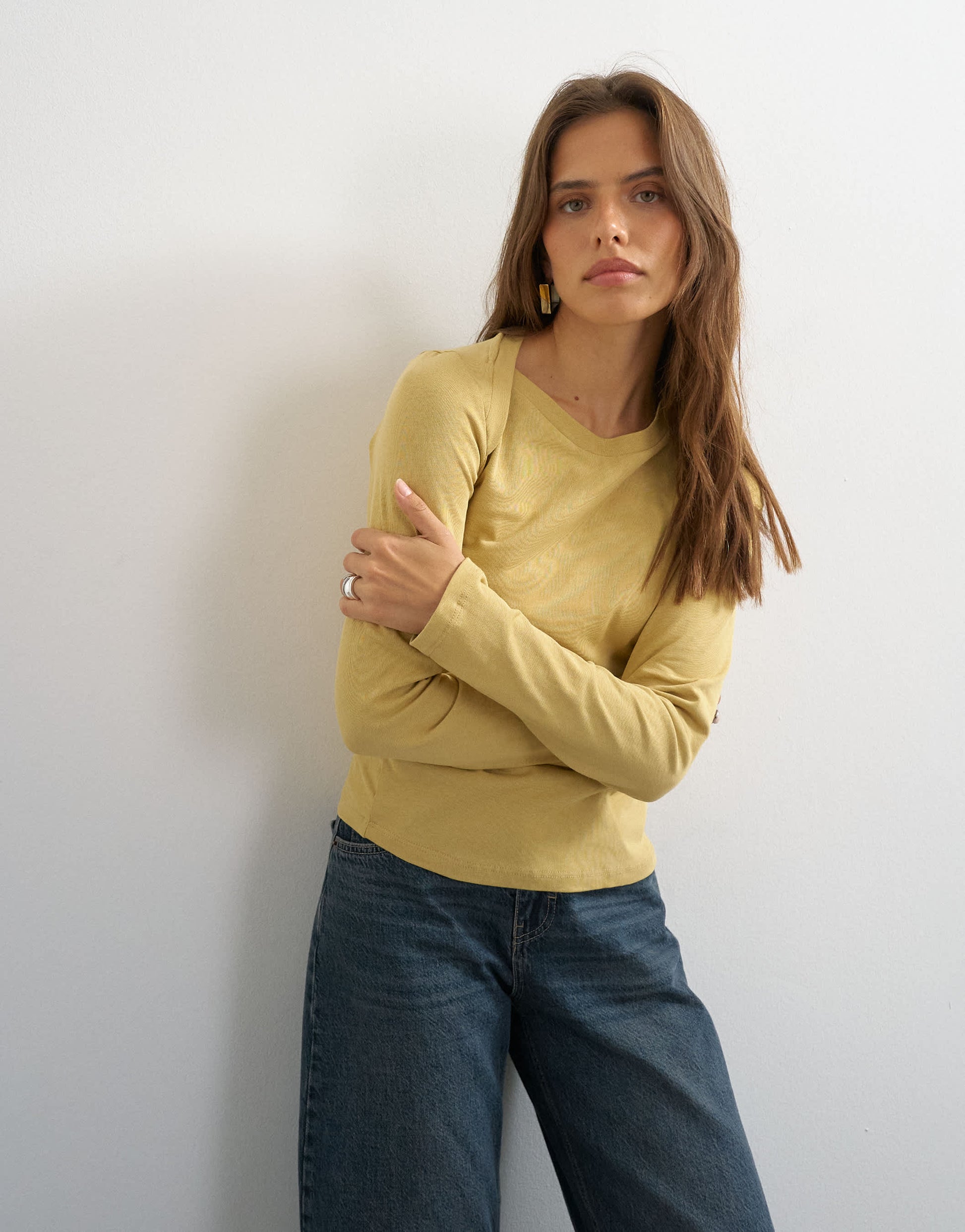 Topshop asymmetric long sleeve t-shirt in mustard