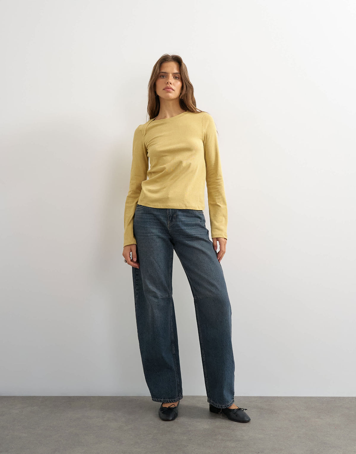 Topshop asymmetric long sleeve t-shirt in mustard