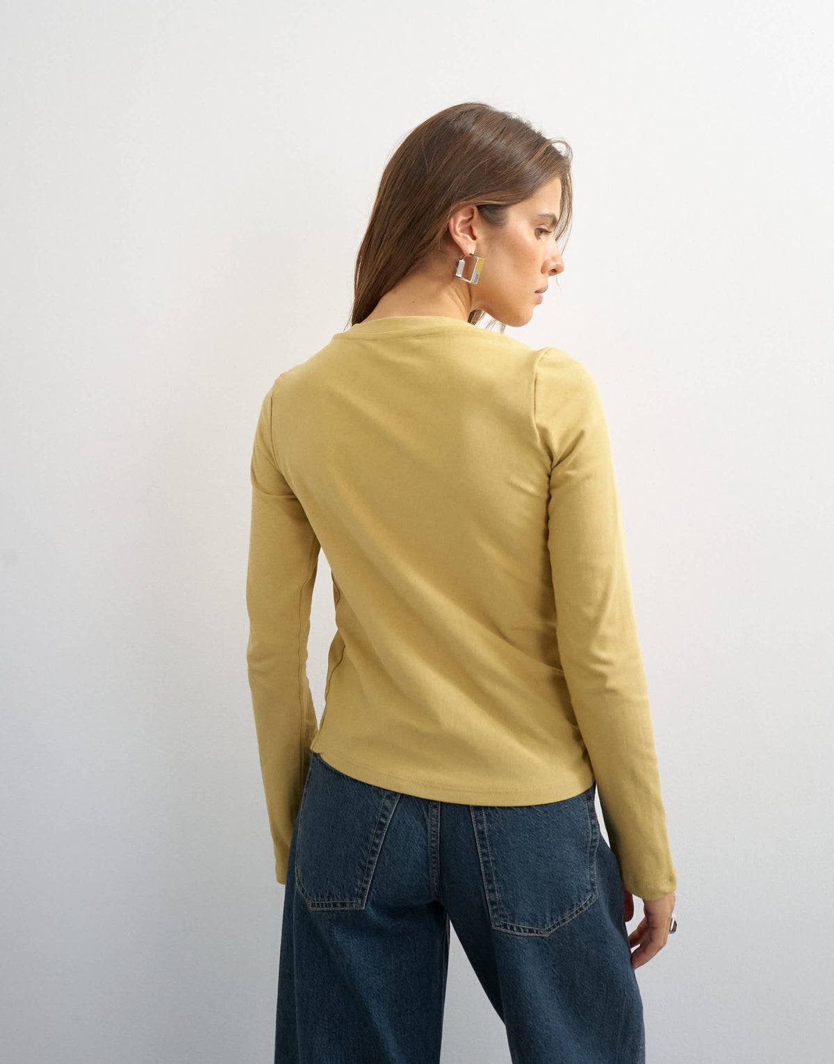 Topshop asymmetric long sleeve t-shirt in mustard