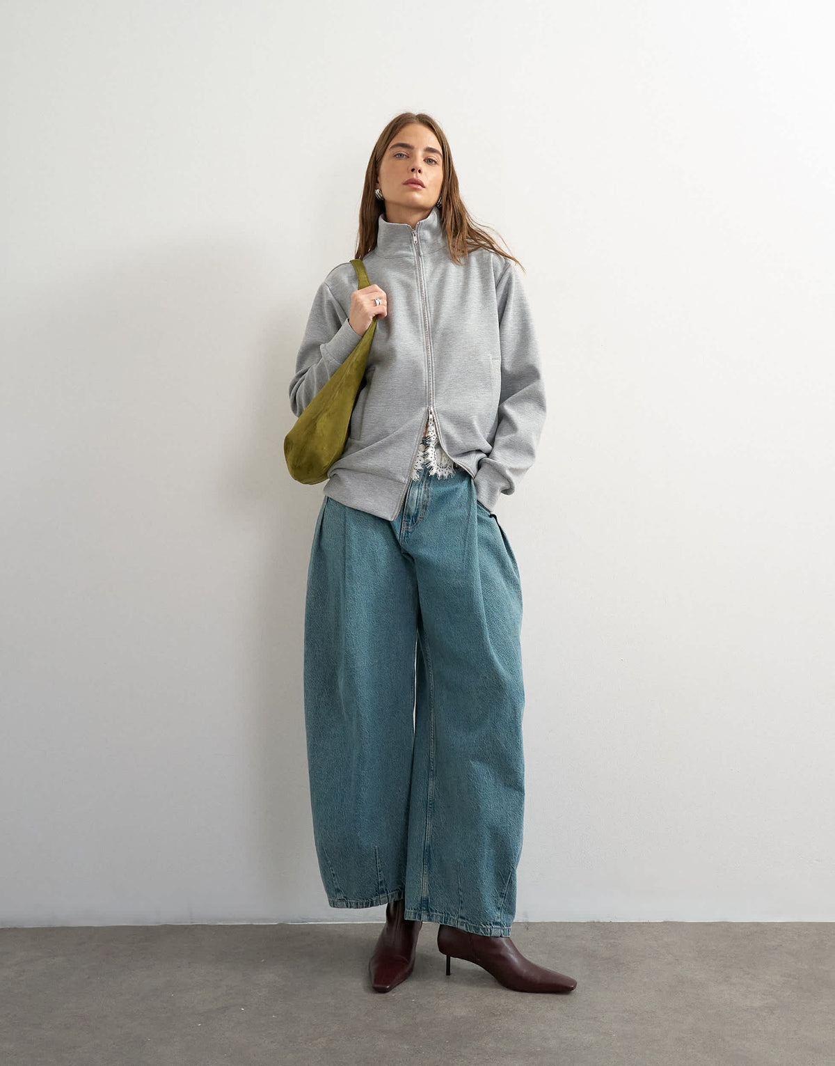 Topshop structured funnel sweat jacket in grey marl