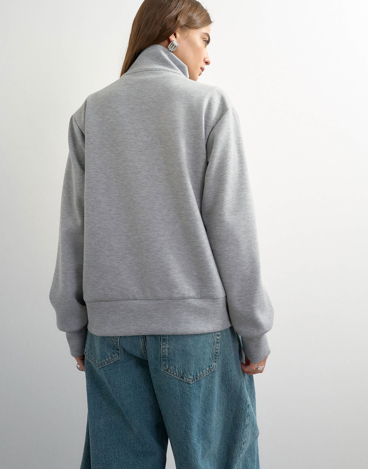 Topshop structured funnel sweat jacket in grey marl