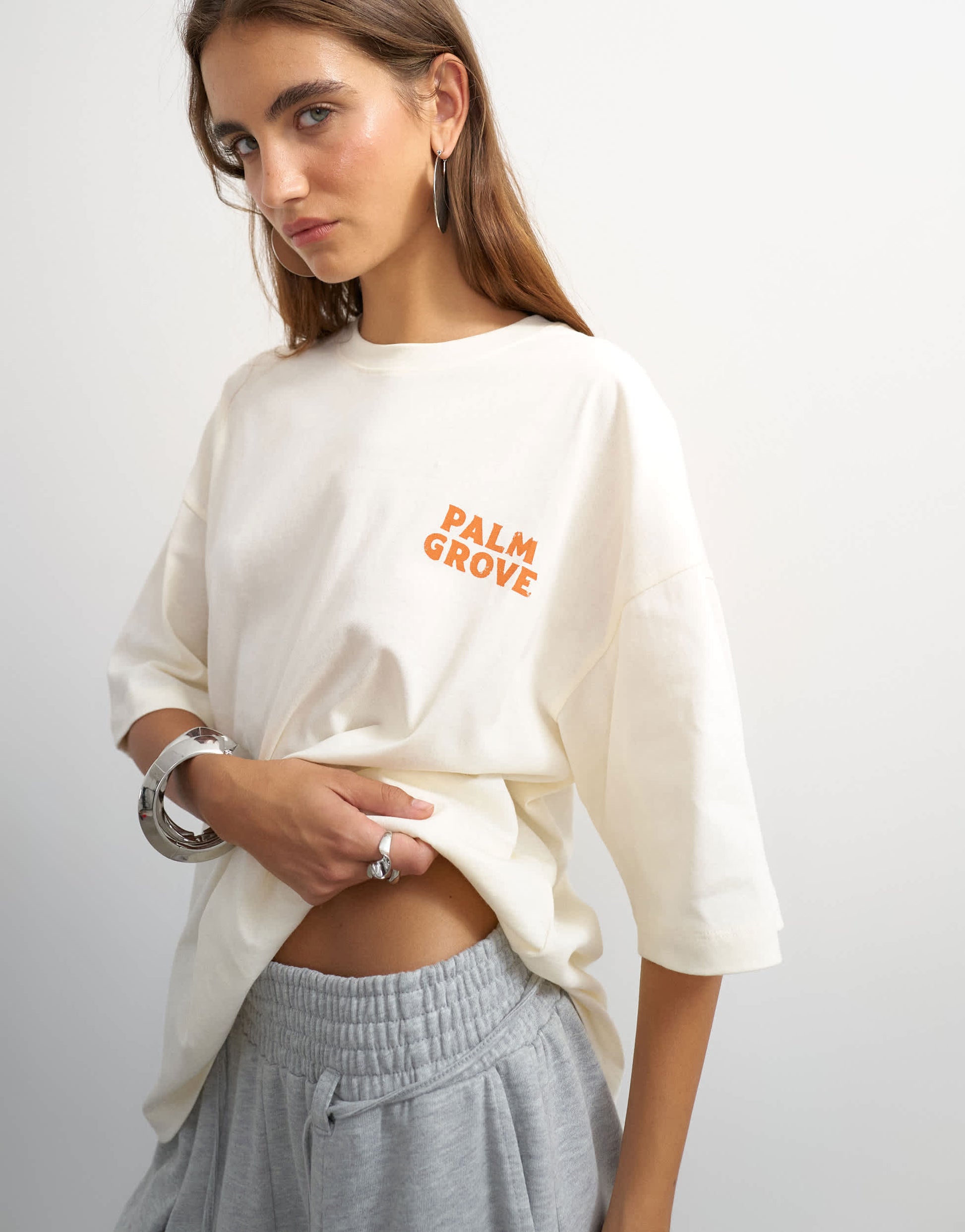 Topshop graphic 'Palm Grove' oversized t-shirt in ecru