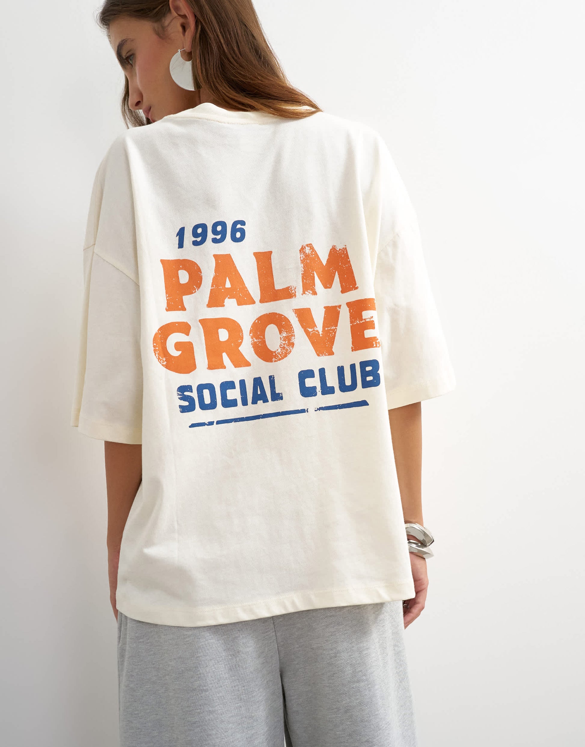 Topshop graphic 'Palm Grove' oversized t-shirt in ecru