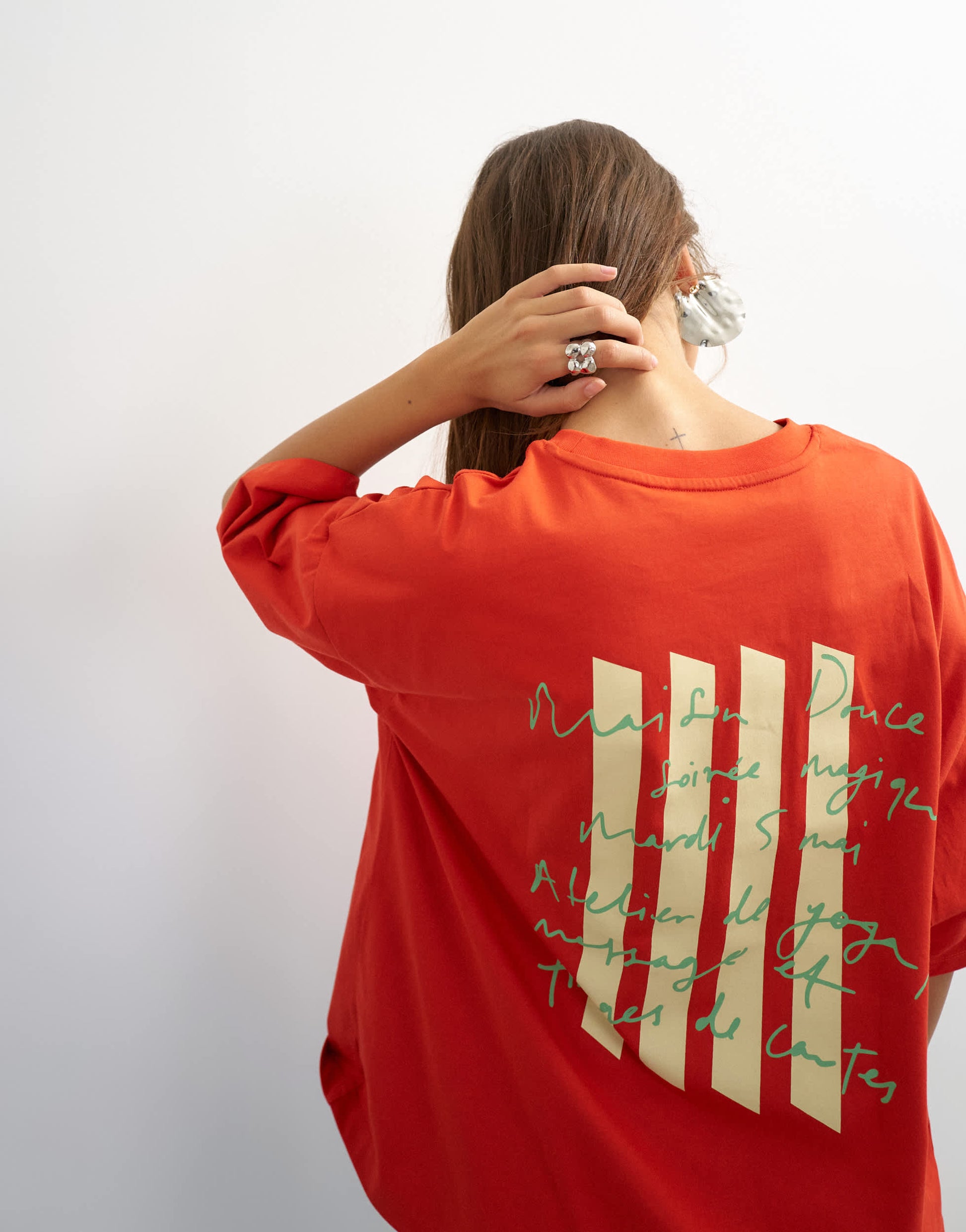 Topshop graphic 'Maison' oversized t-shirt in red