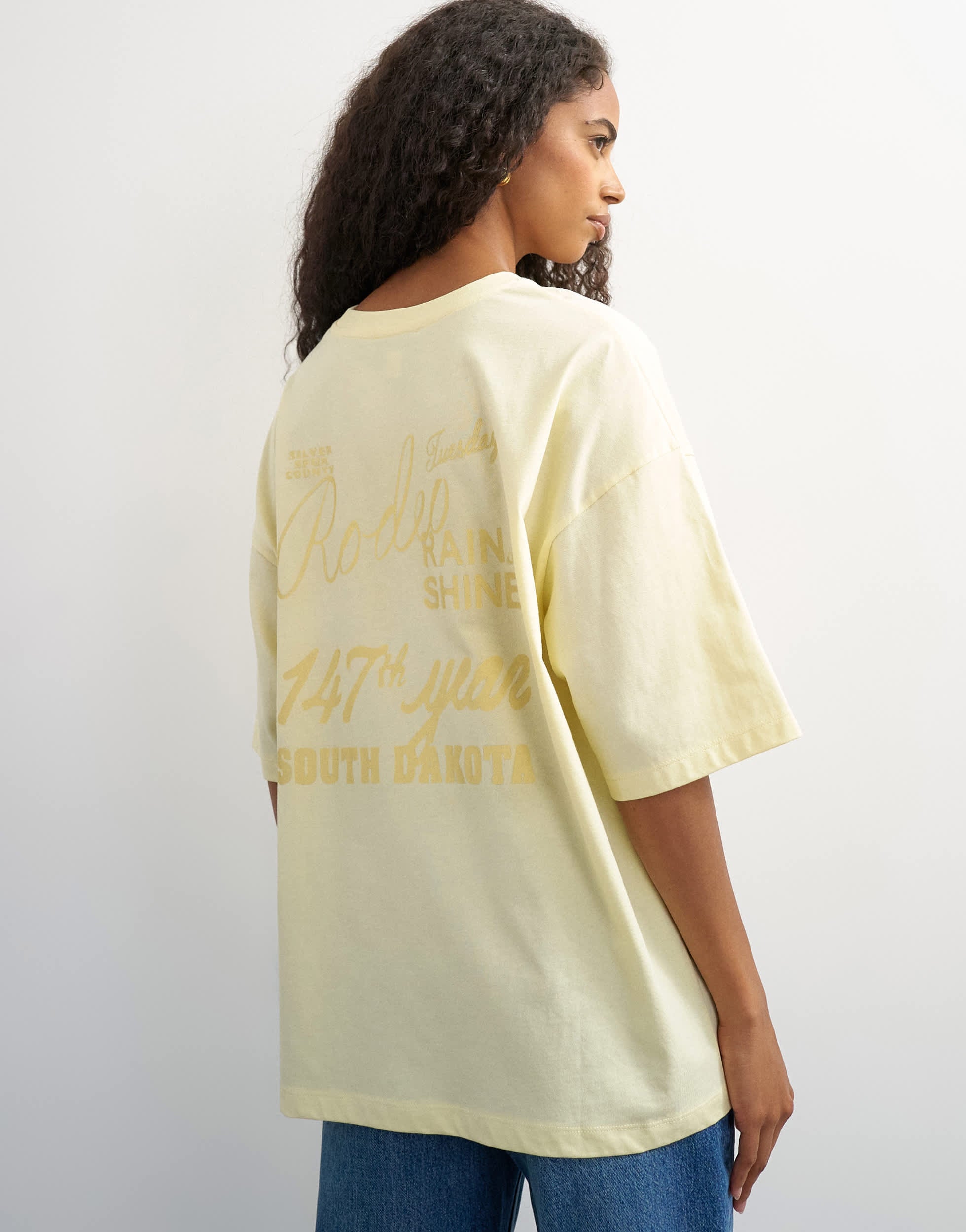 Topshop graphic 'Rodeo Rain' oversized t-shirt in buttermilk
