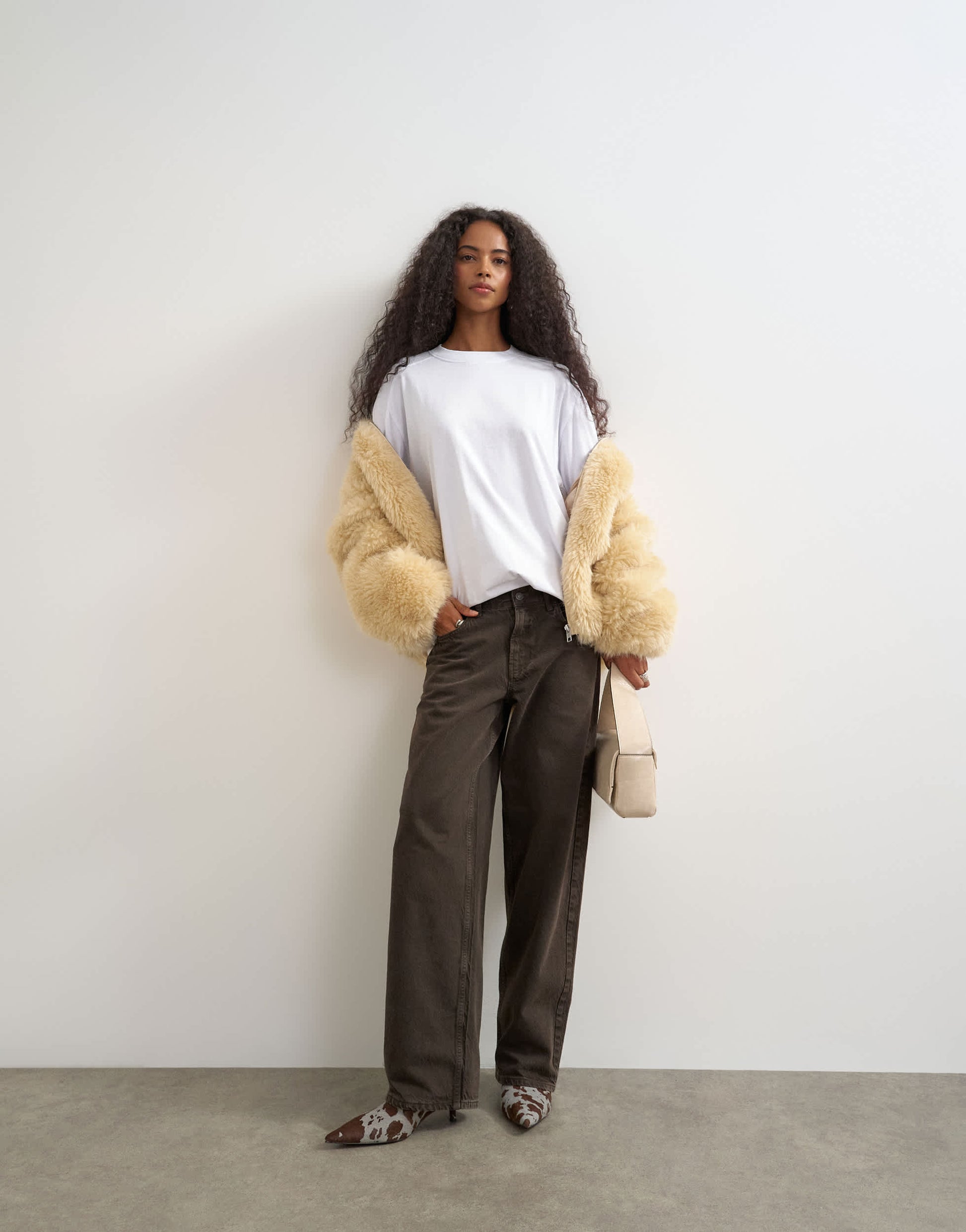 Topshop seamed detail long sleeve skater top in white
