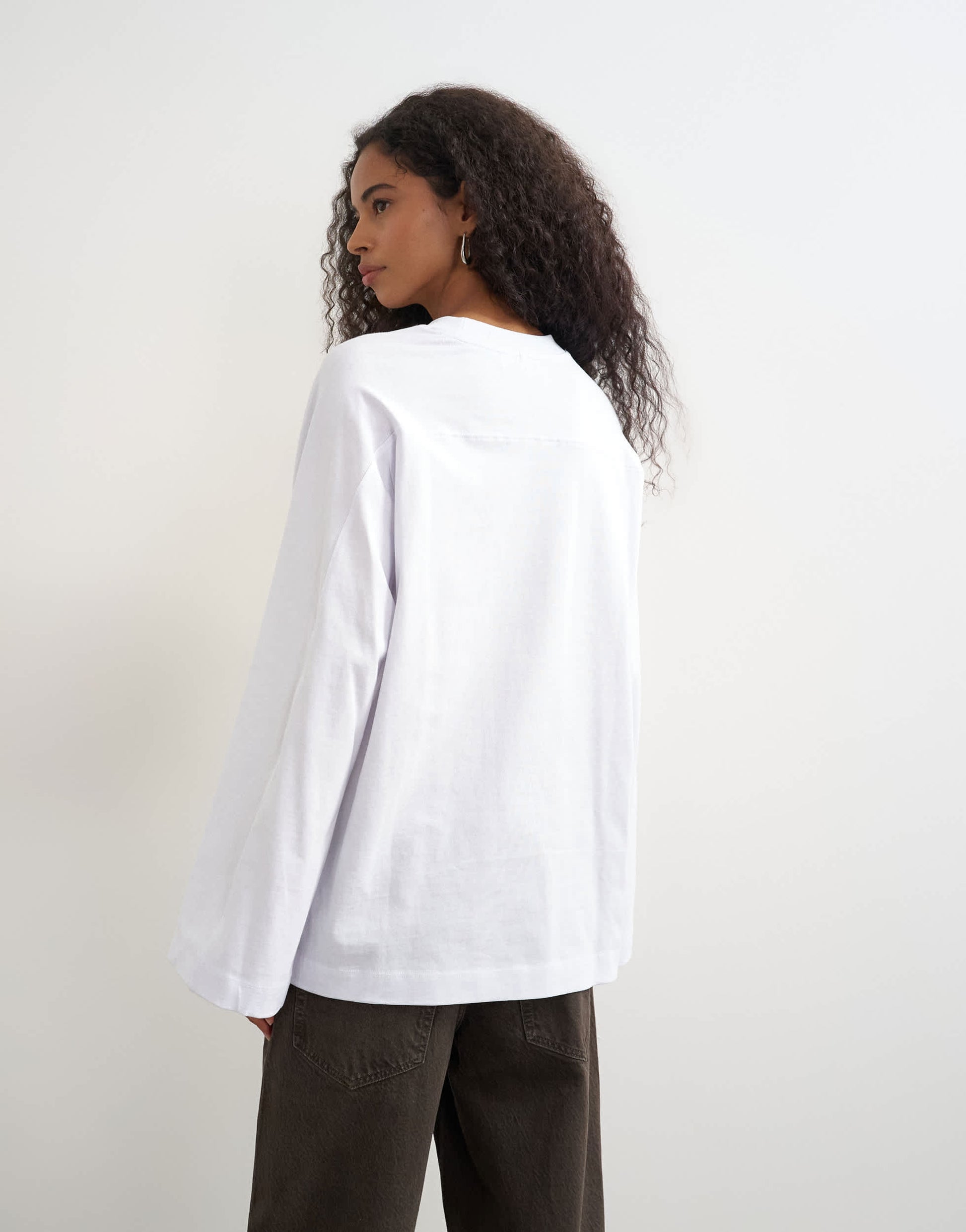 Topshop seamed detail long sleeve skater top in white