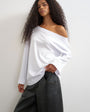 Topshop long sleeve fallen shoulder top in white