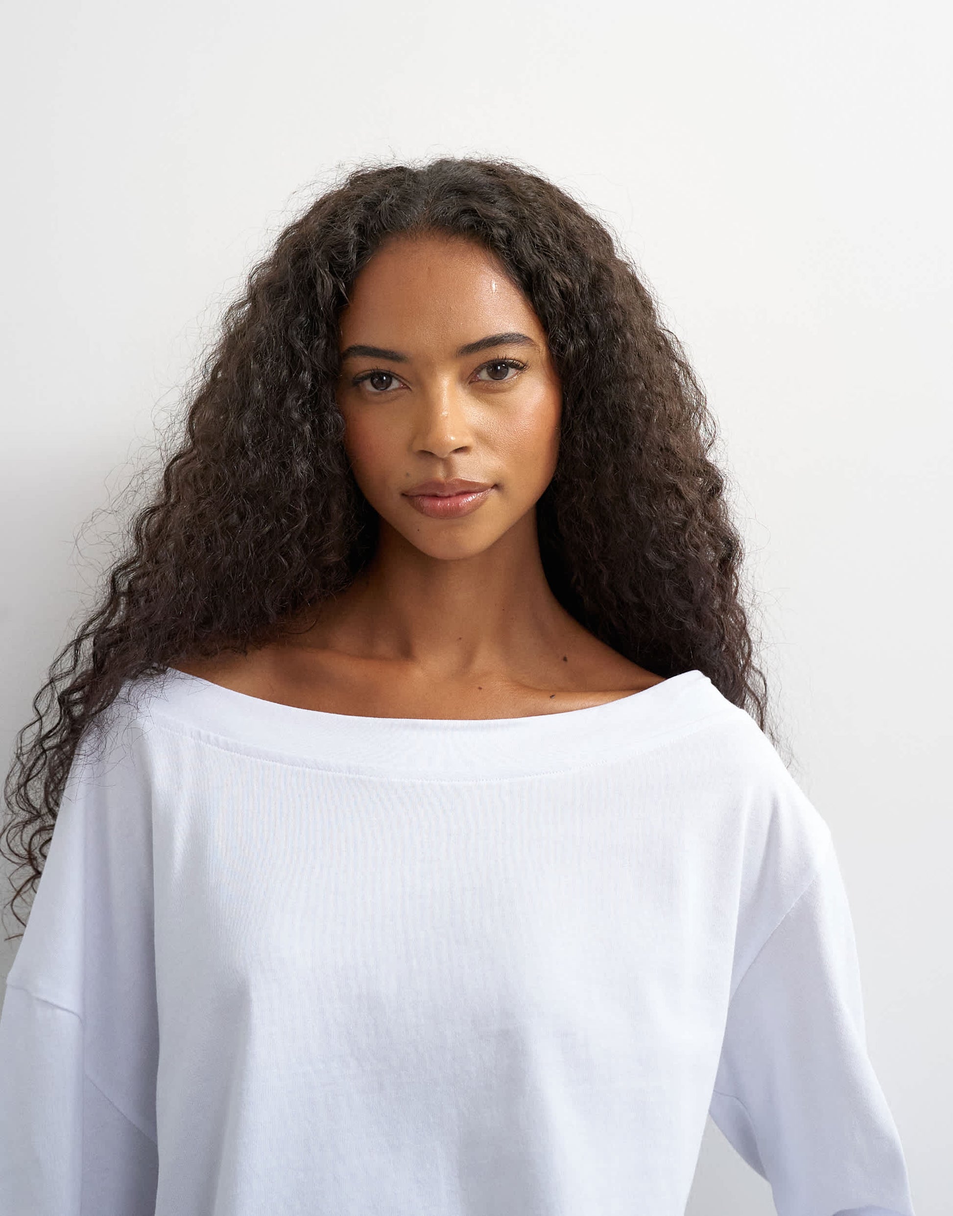 Topshop long sleeve fallen shoulder top in white