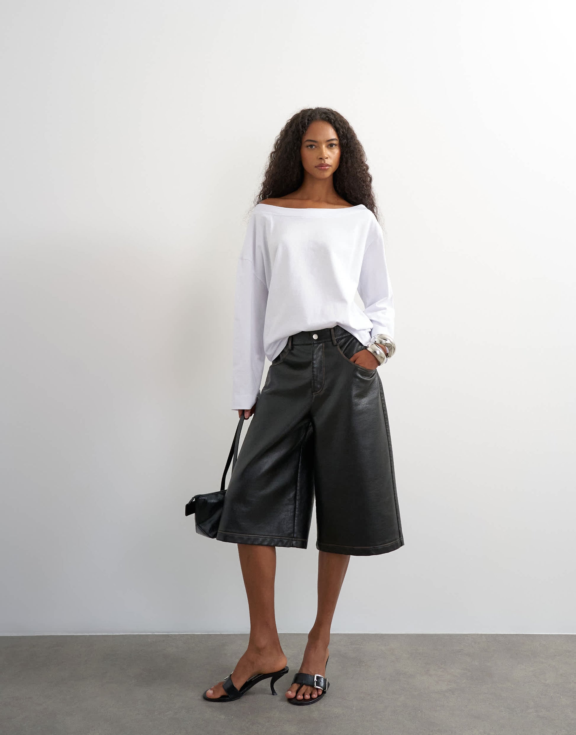 Topshop long sleeve fallen shoulder top in white