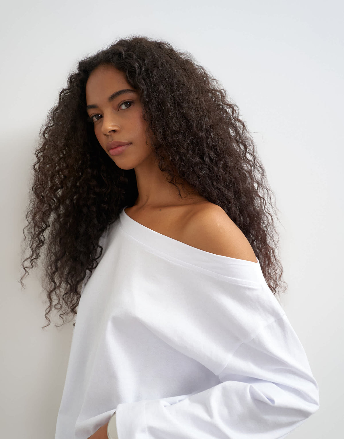 Topshop long sleeve fallen shoulder top in white