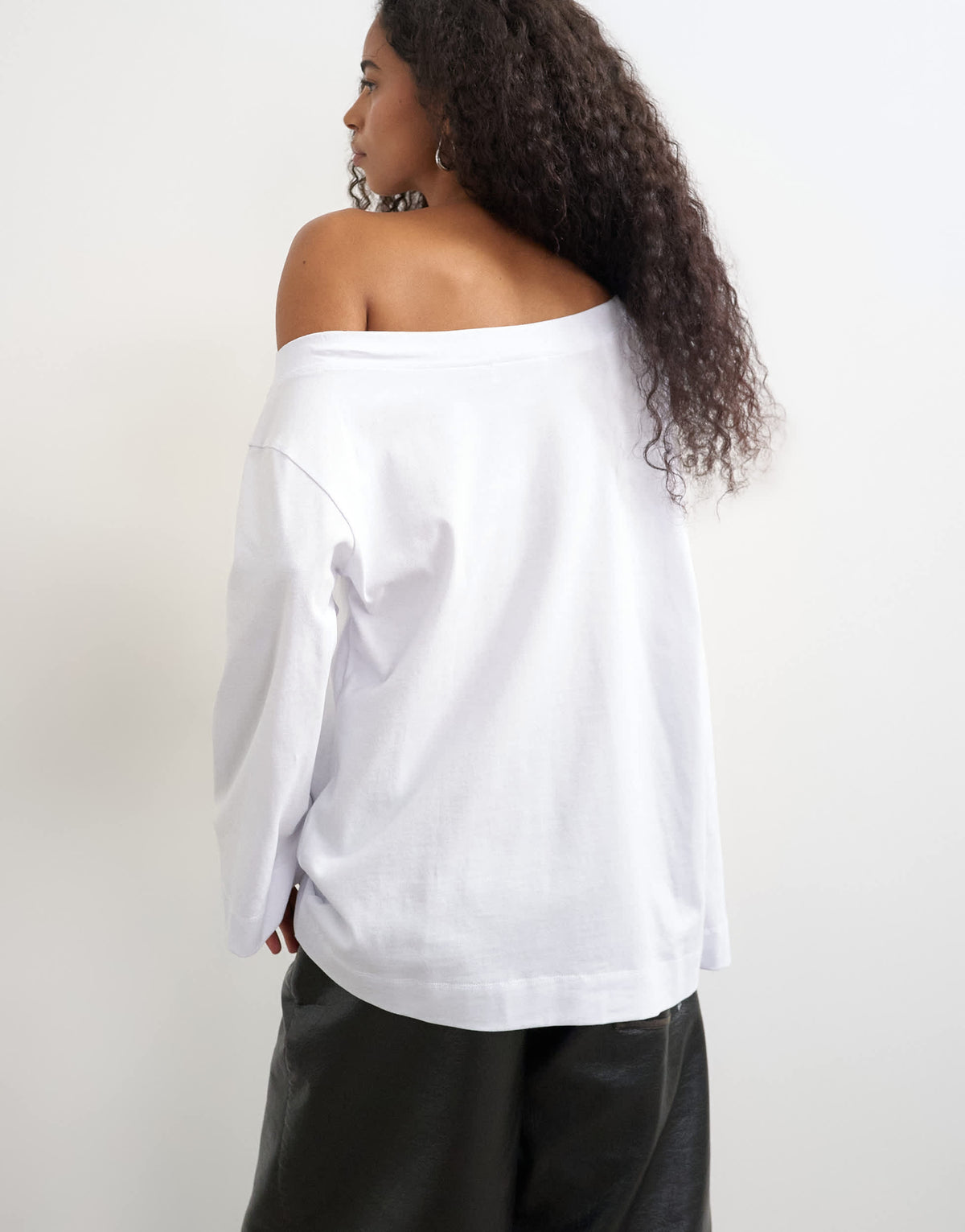 Topshop long sleeve fallen shoulder top in white