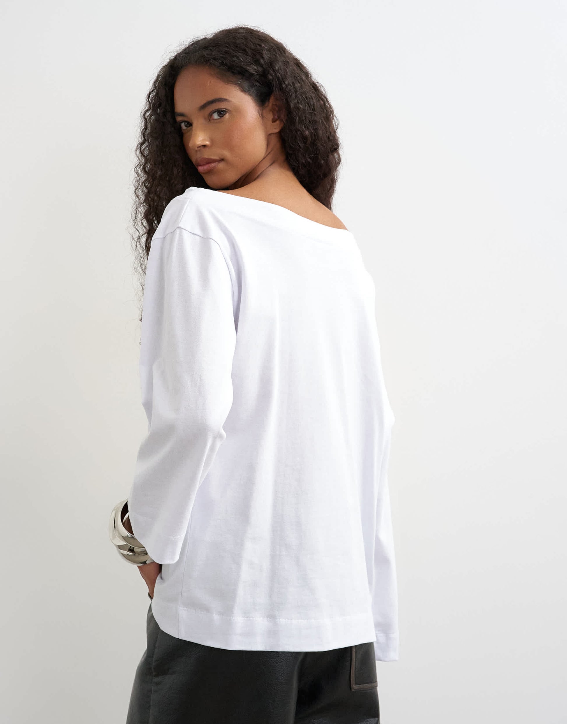 Topshop long sleeve fallen shoulder top in white
