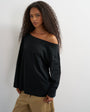 Topshop long sleeve fallen shoulder top in black