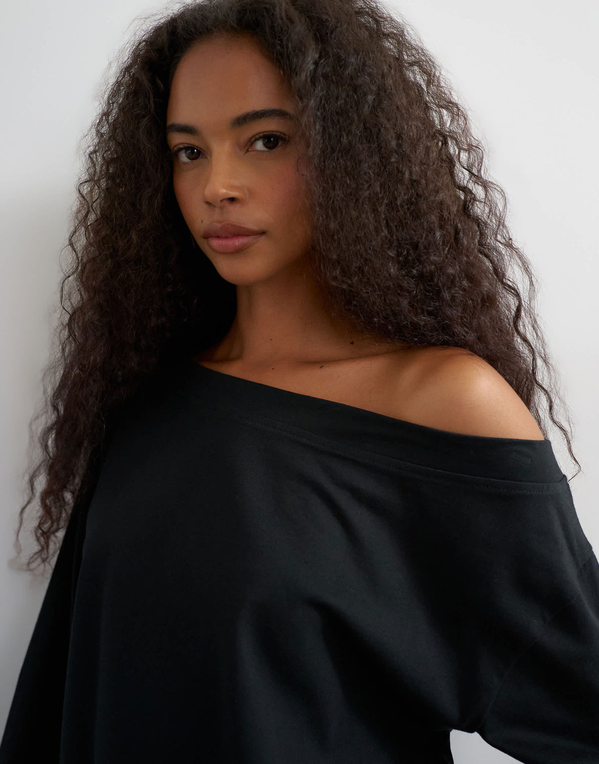 Topshop long sleeve fallen shoulder top in black